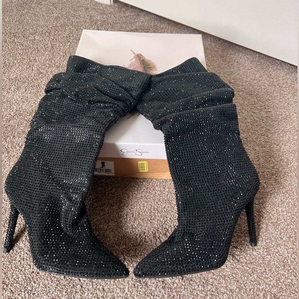 Jessica Simpson Layzer  Black Sparkle Slouch Stiletto Boots - Women